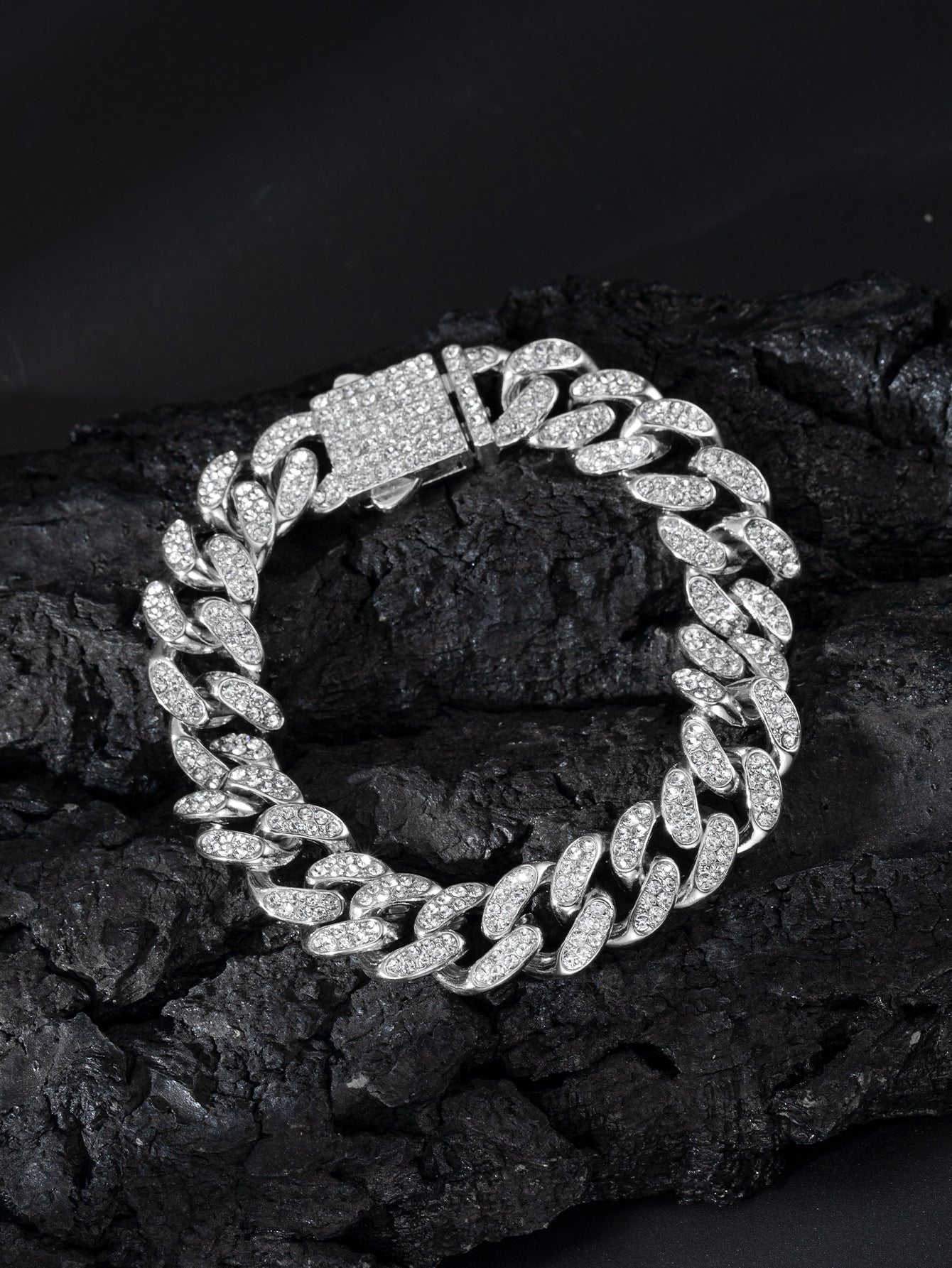 Full Diamond Cuba Link Bracelet | Spring Buckle | Gold, Rose Gold & Silver | 23cm