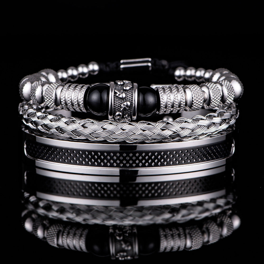 Men's Skull & Tiger Eye Bracelet Set | Stainless Steel | Black, Blue & Gold