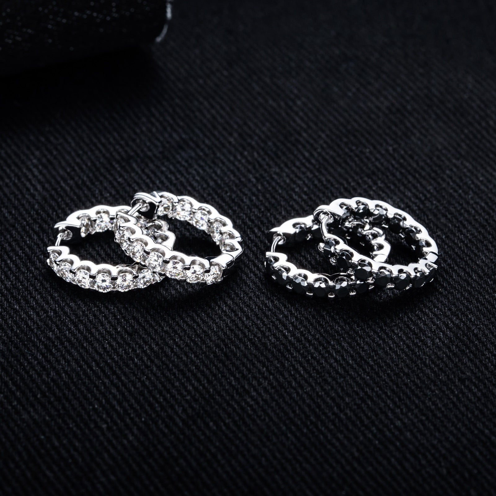 Full-Set Moissanite Earrings | GRA Certified | White & Black Moissanite | K White & Yellow Gold