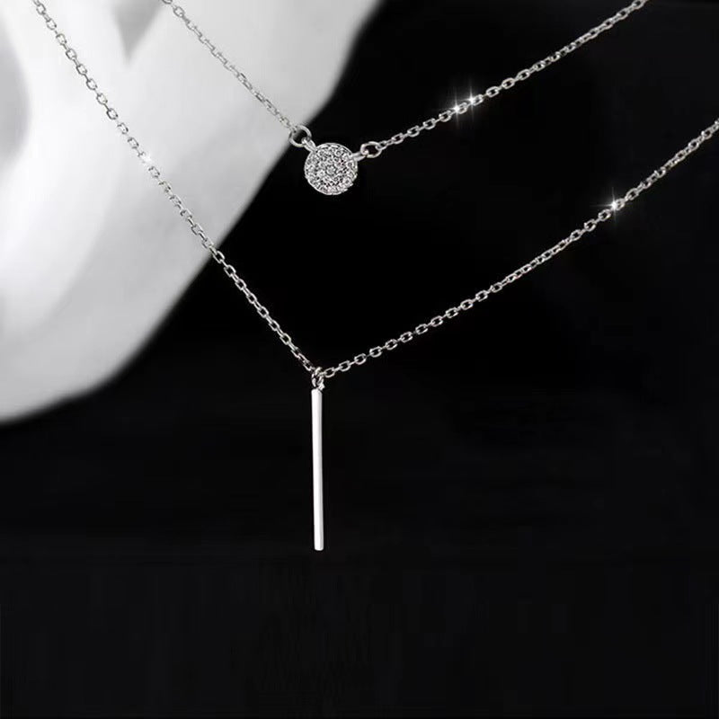 Double Chain Long Stick Micro Pavé Pendant Necklace | S925 Silver