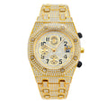 Full Diamond Three-Eye Chronograph Men's Watch | Gold & Silver