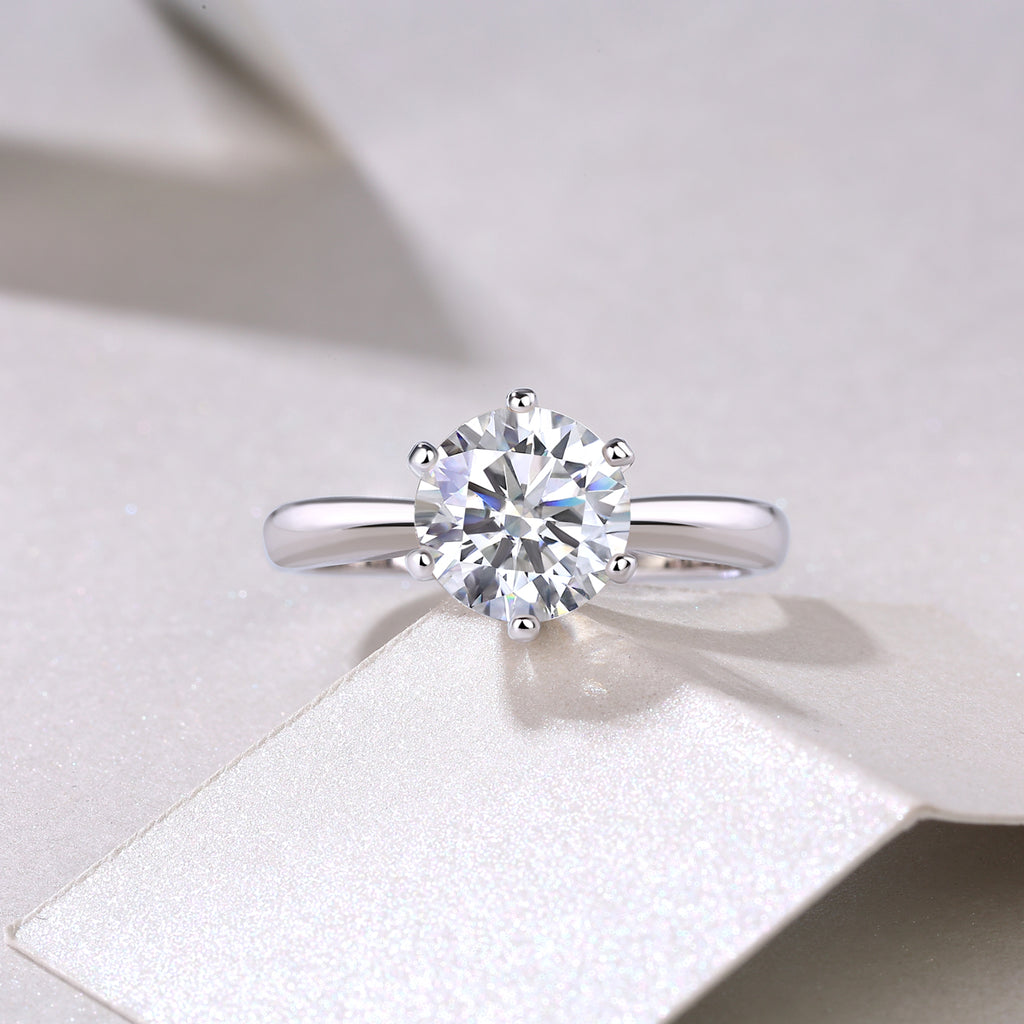 Classic Six-prong Mossan Diamond Silver Open Ring