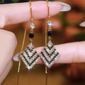 Full Diamond Rhombus Earrings | Black & White | Geometric Light Luxury | Temperament Style