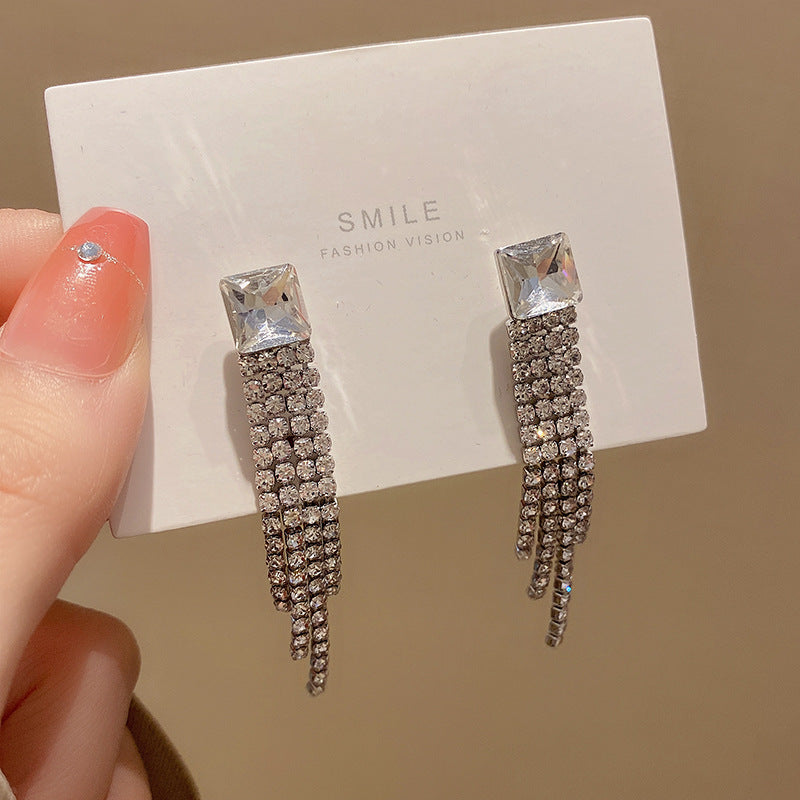 Sterling Silver Sparkling Tassel Earrings | Diamond Shape | Personality Style | Single or Set