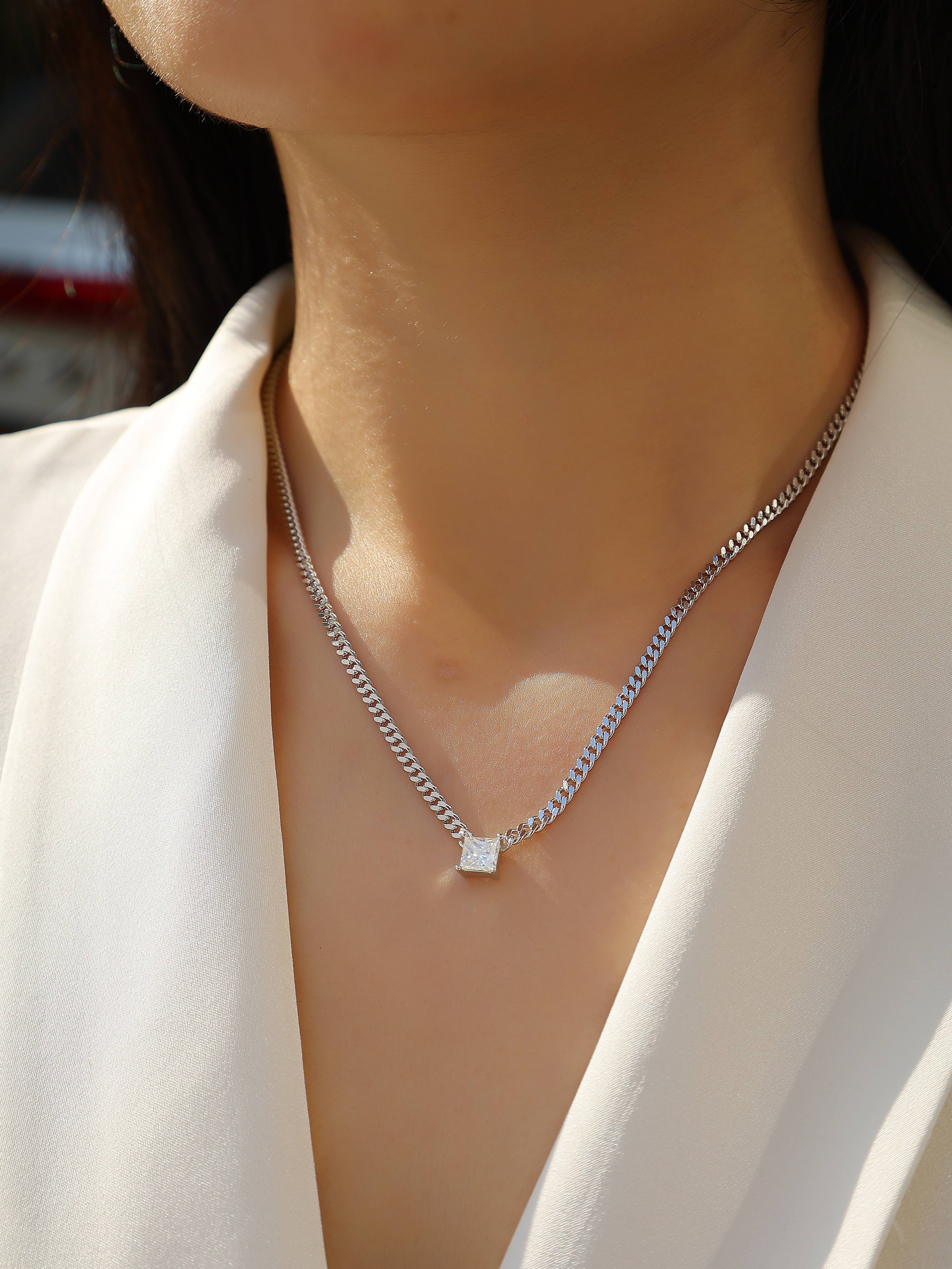 Zhang Yang - Square Moissanite Statement Pendant Necklace
