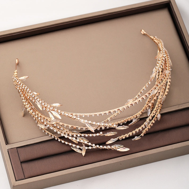 Golden Alloy Double Mesh Headband | Rhinestone Detail | European Style | Bridal Hair Jewelry