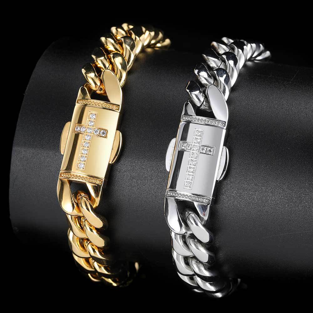 12mm Stainless Steel Chain Bracelet | Hip Hop | Gold & Steel | 5 Sizes