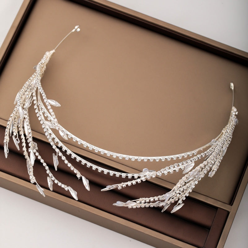 Golden Alloy Double Mesh Headband | Rhinestone Detail | European Style | Bridal Hair Jewelry