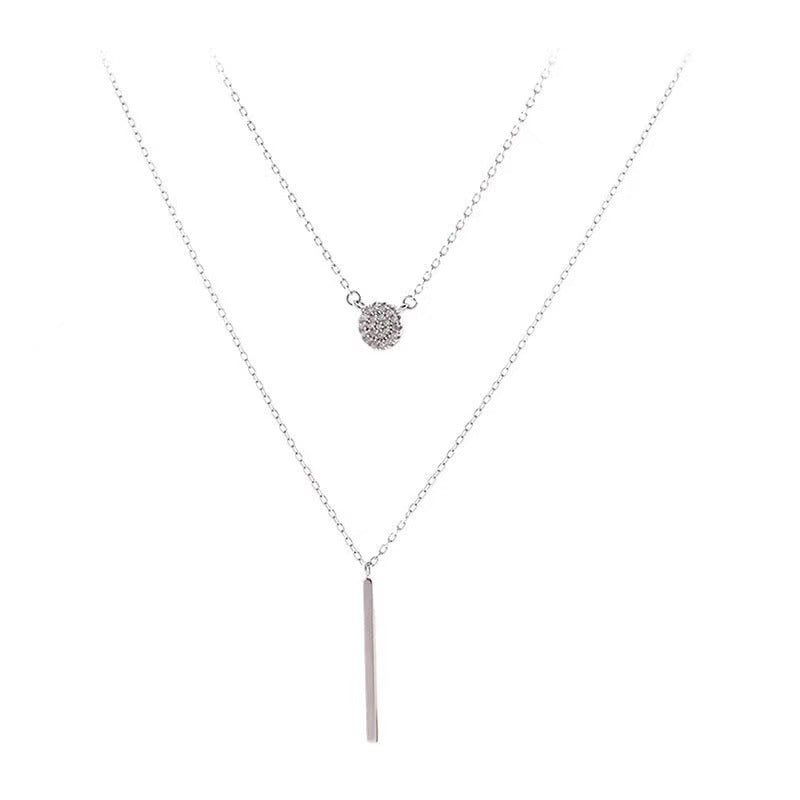 Double Chain Long Stick Micro Pavé Pendant Necklace | S925 Silver