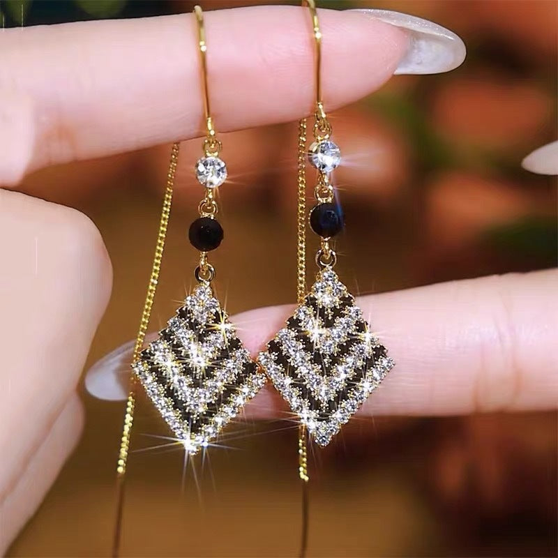 Full Diamond Rhombus Earrings | Black & White | Geometric Light Luxury | Temperament Style