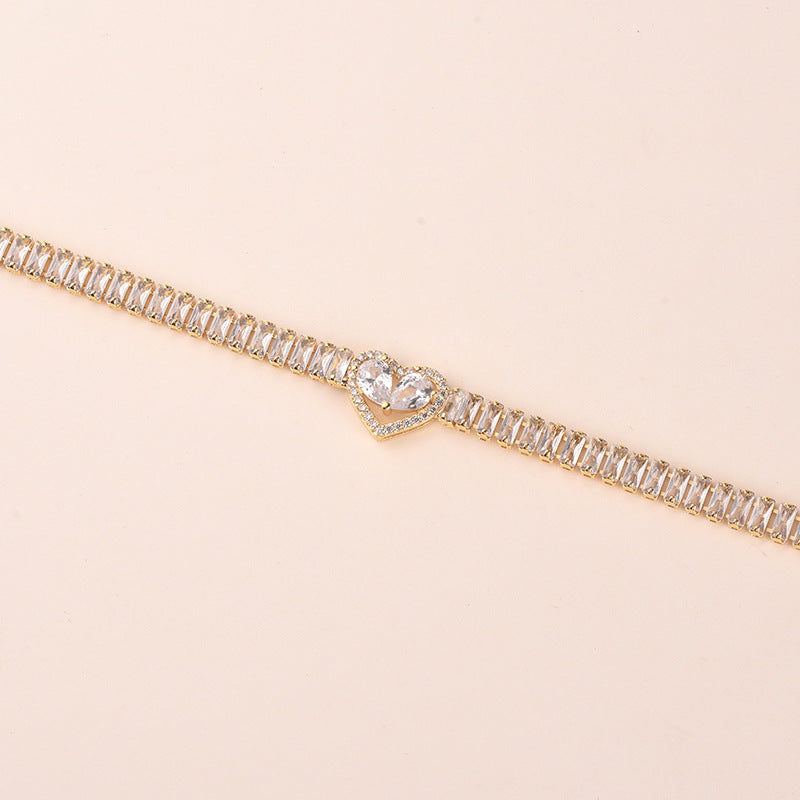 Zircon Heart Bracelet | 16K Gold & White K Plating | 5 Diamond Colors | Light Luxury