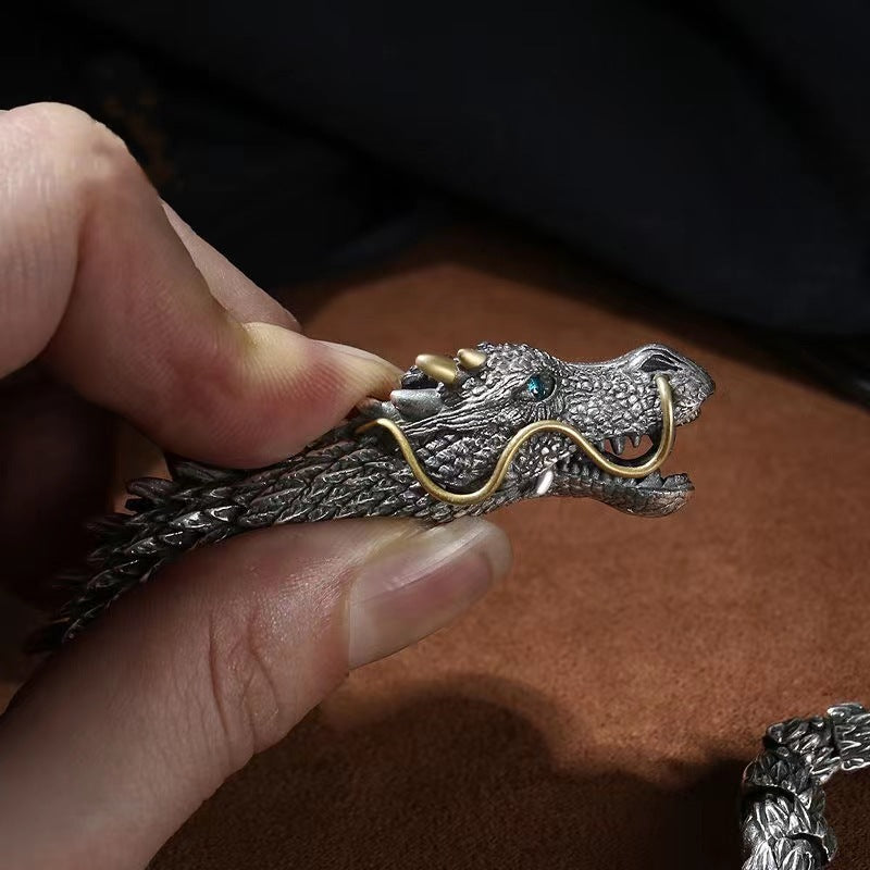 Handmade Dragon Head Bracelet | Silver | Retro Zodiac | 3 Sizes