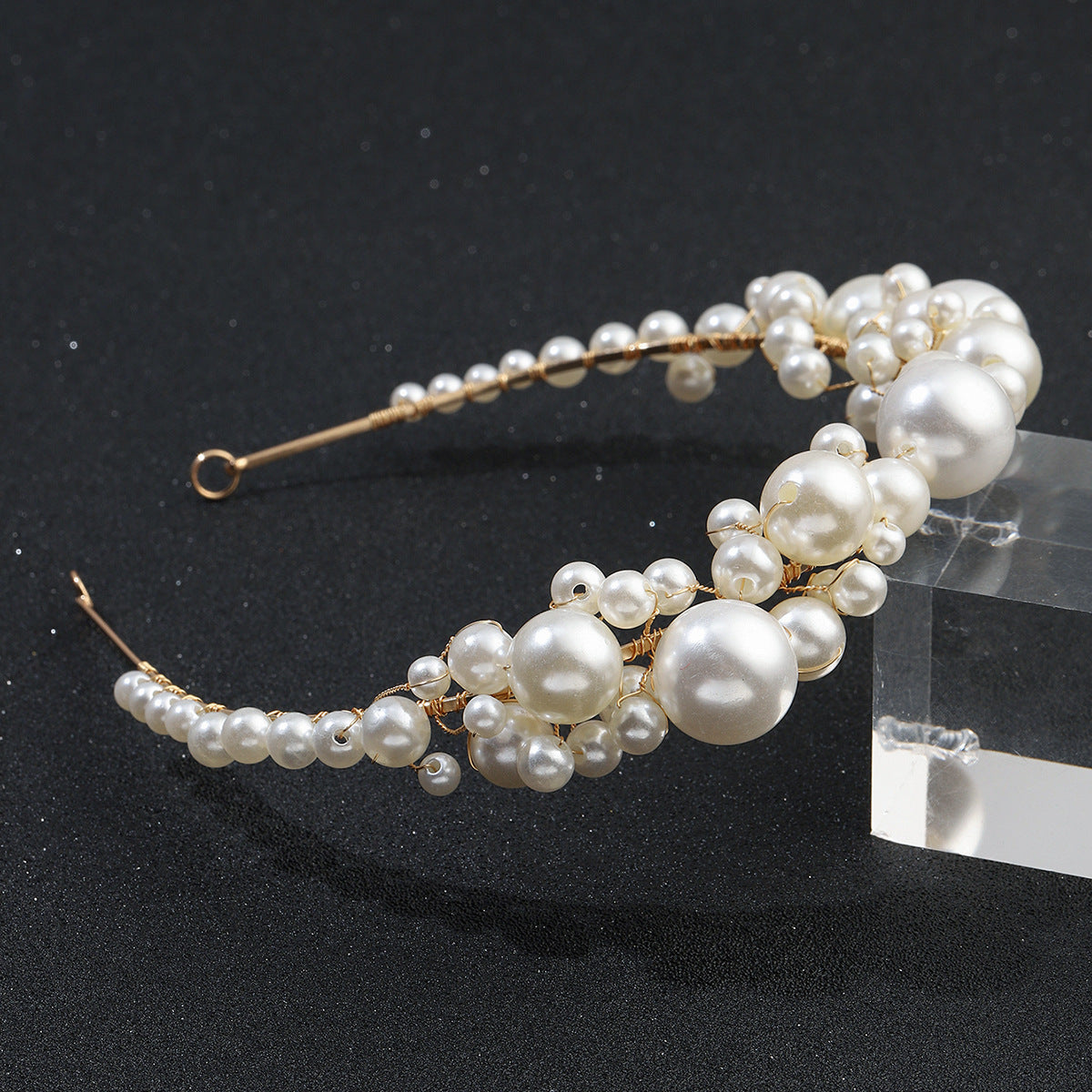 Retro Bridal Pearl Headband | Korean Style | Gold | Featherlight 45g | Simple Bridal Hair Jewelry