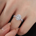 Luxury Design Oval Simulated Moissanite Engagement Ring, White Gold Plated, For Women