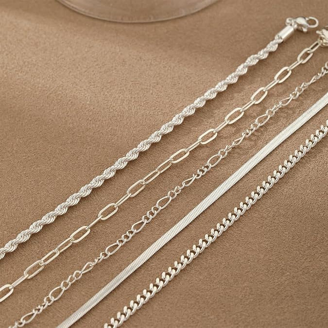5pcs Silver Bracelets For Women, 14K Silver Plated
