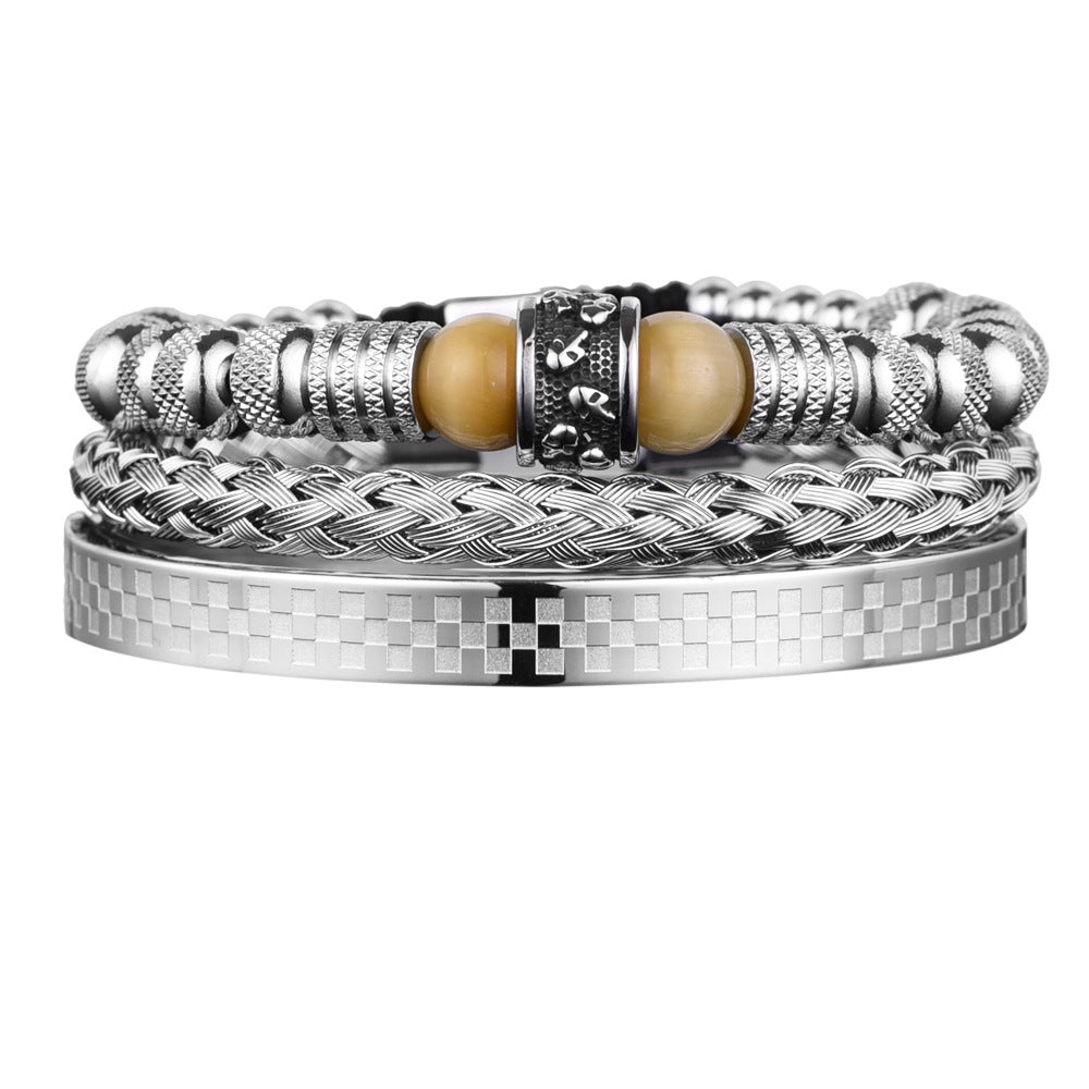 Men's Skull & Tiger Eye Bracelet Set | Stainless Steel | Black, Blue & Gold
