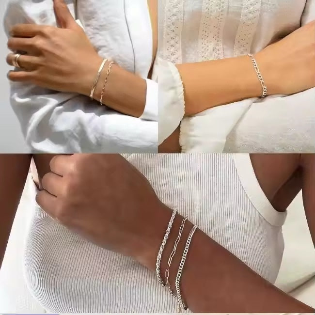 5pcs Silver Bracelets For Women, 14K Silver Plated