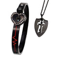 Couple Diamond Heart Lock Bracelet & Necklace Set | Titanium Steel | 4 Colors