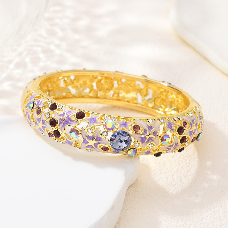 Starfish Enamel & Diamond Bracelet | New Chinese Style | Blue, Pink & Purple
