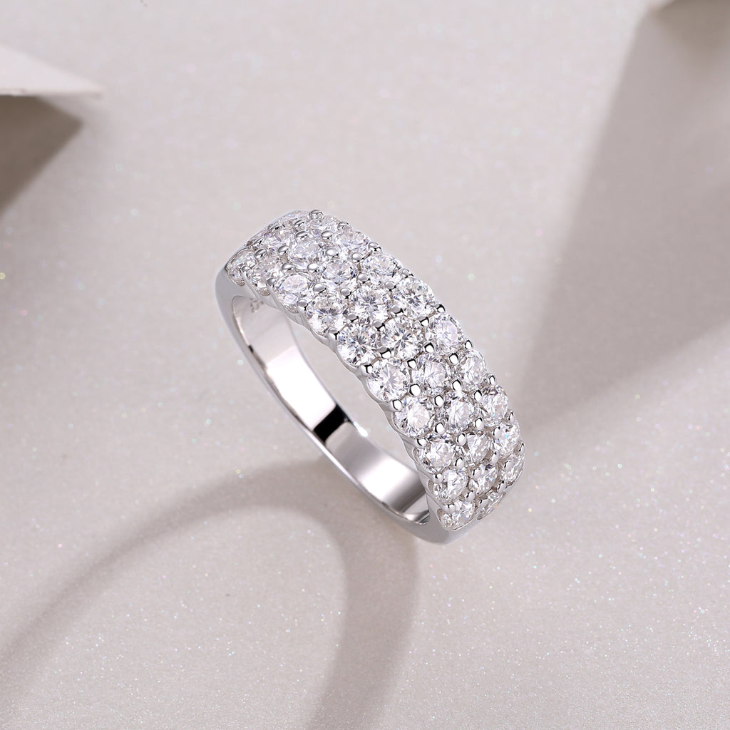 Multi-row Diamond Ring Luxury Silver Ring