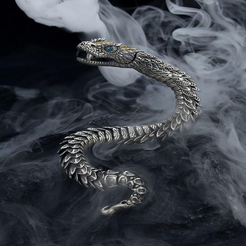 Black Snake Silver-plated Bracelet,Men's Retro Style