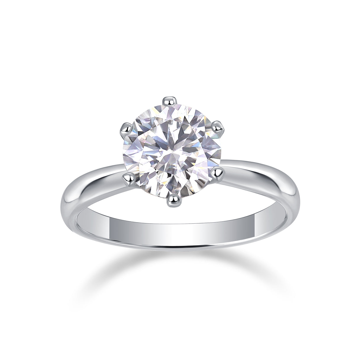 Classic Six-prong Mossan Diamond Silver Open Ring
