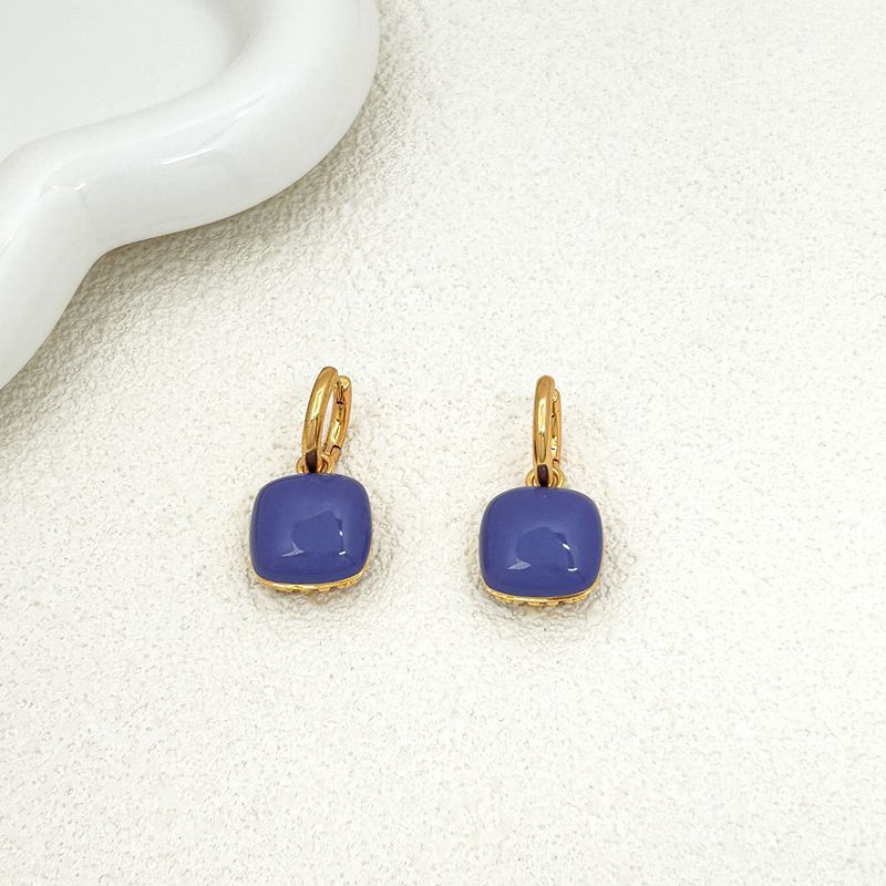 Drop-Glaze Micro-Set Zirconia Stud Earrings | Geometric | Blue, Red & White | European Style