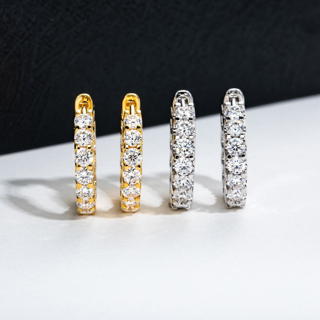 Full-Set Moissanite Earrings | GRA Certified | White & Black Moissanite | K White & Yellow Gold