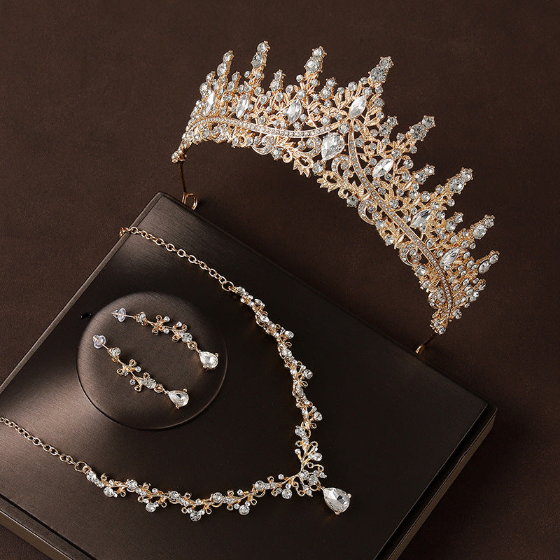 Baroque Crown Three-Piece Jewelry Set | Crown, Necklace & Earrings | Bridal | 2 Color Sets