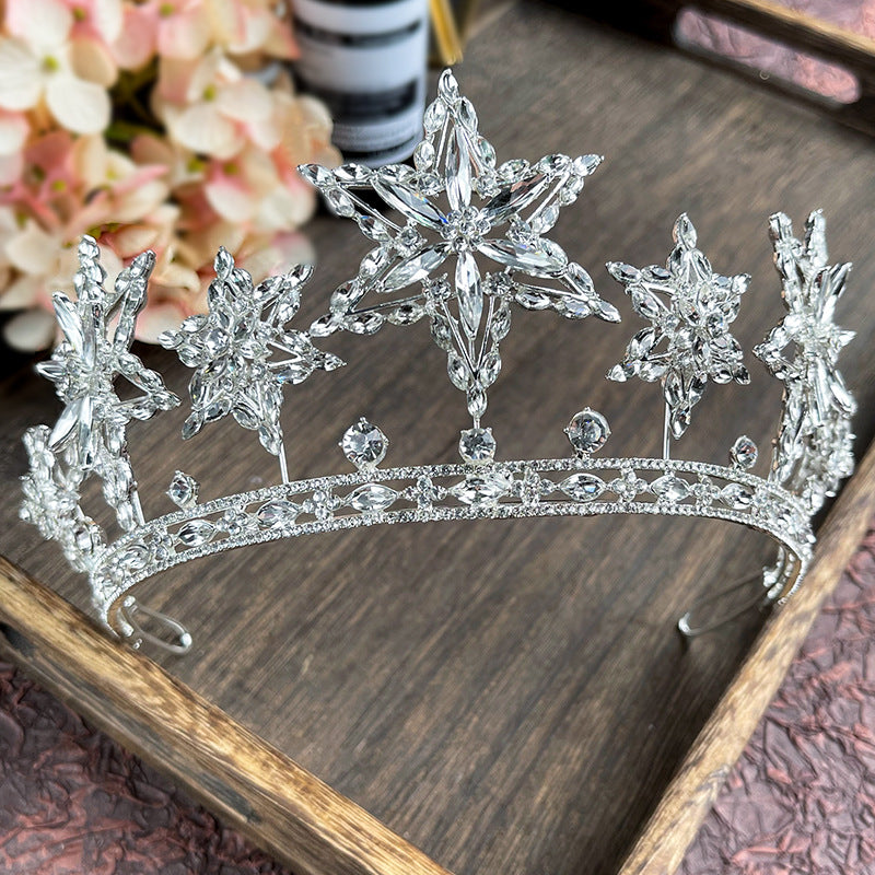 Rhinestone Fashion Crown Headdress | 16K Gold Electroplated | European Style | Bridal & Photography