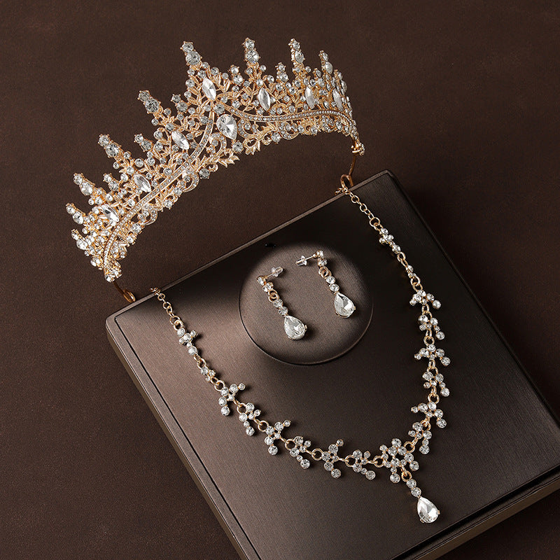 Baroque Crown Three-Piece Jewelry Set | Crown, Necklace & Earrings | Bridal | 2 Color Sets