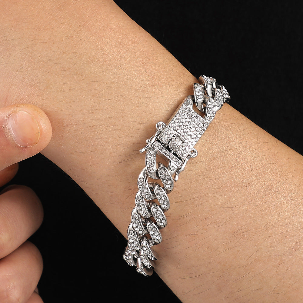 Full Diamond Cuban Link Chain | Necklace & Bracelet | Gold & Silver | Hip Hop