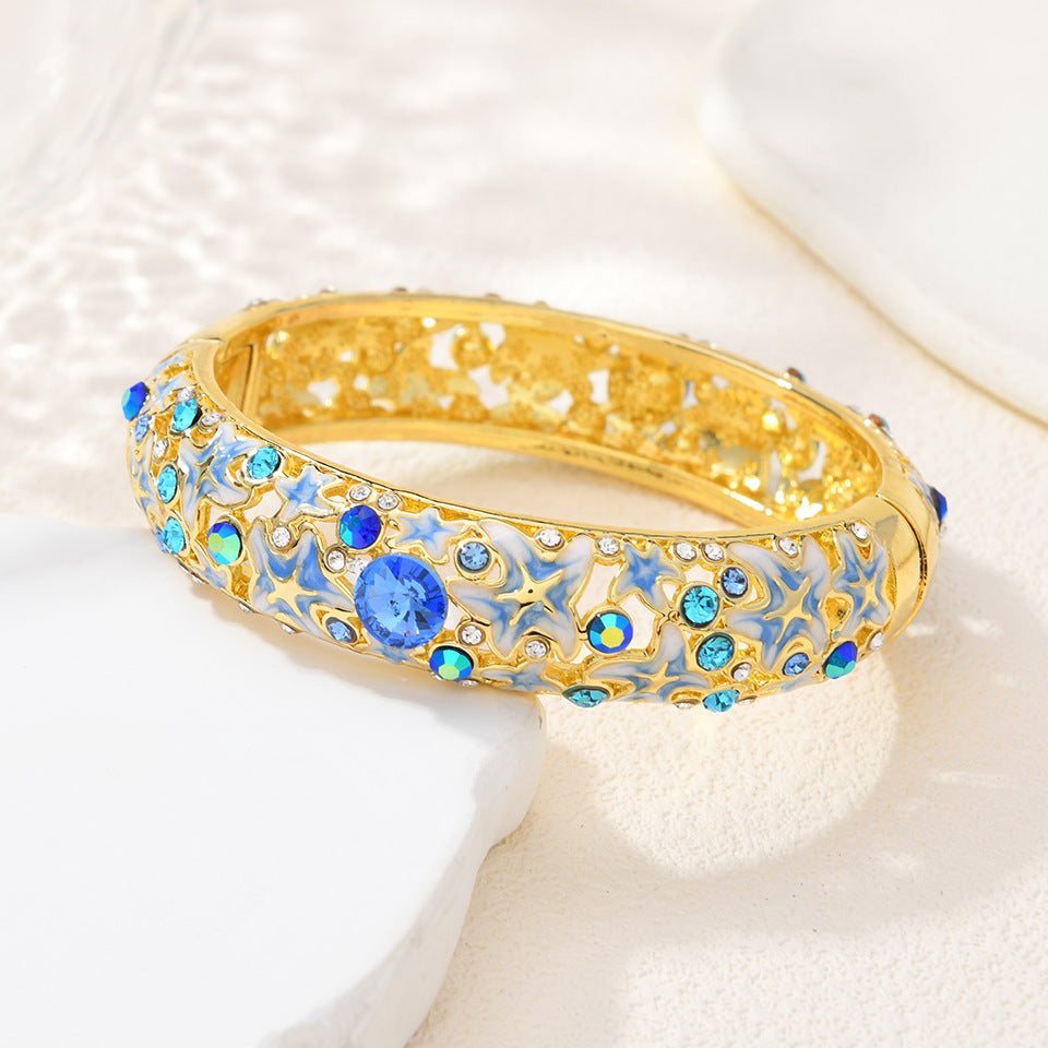 Starfish Enamel & Diamond Bracelet | New Chinese Style | Blue, Pink & Purple