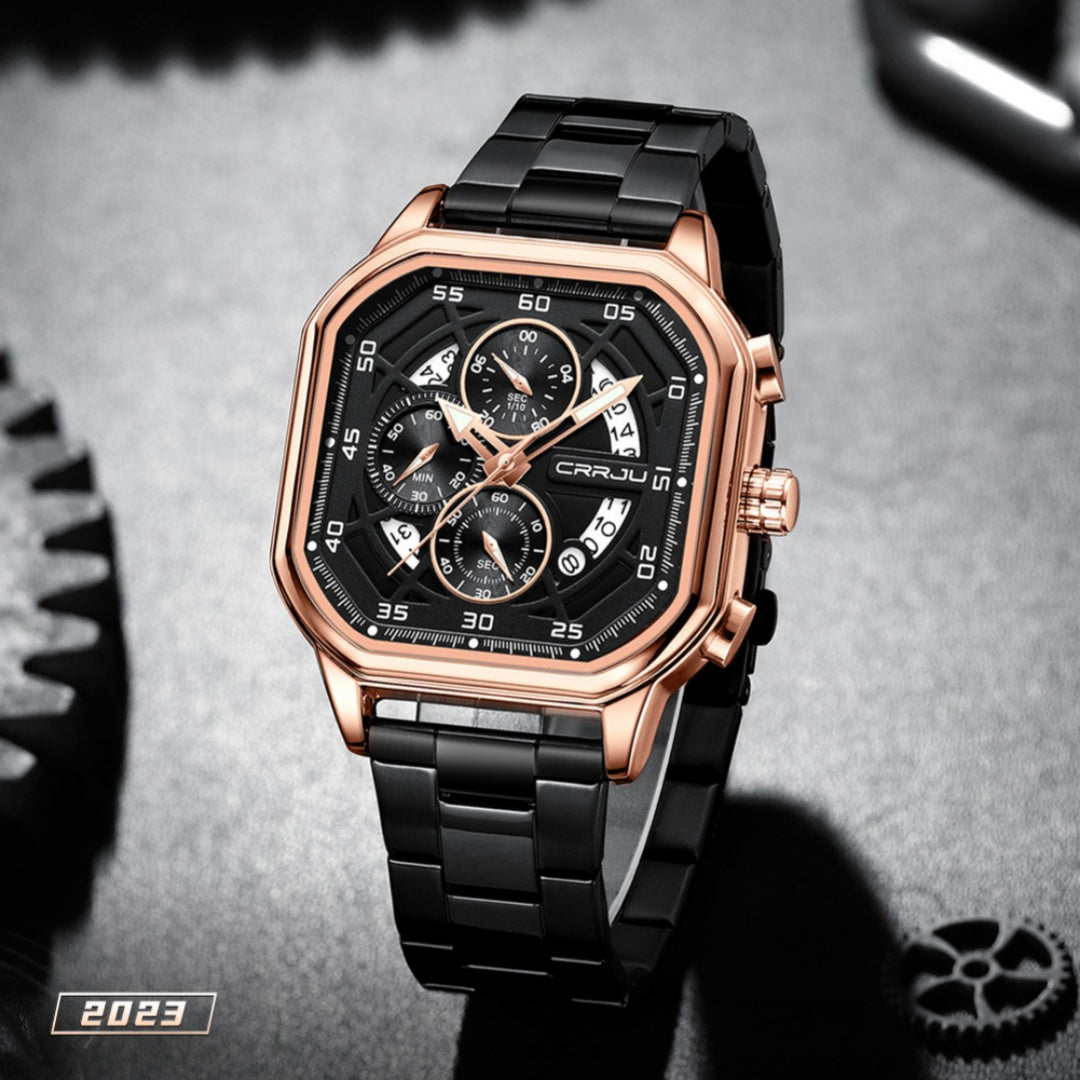 Square Couples Calendar Watch | Steel Strap | Waterproof | Crystal & Rose Gold | 4 Styles
