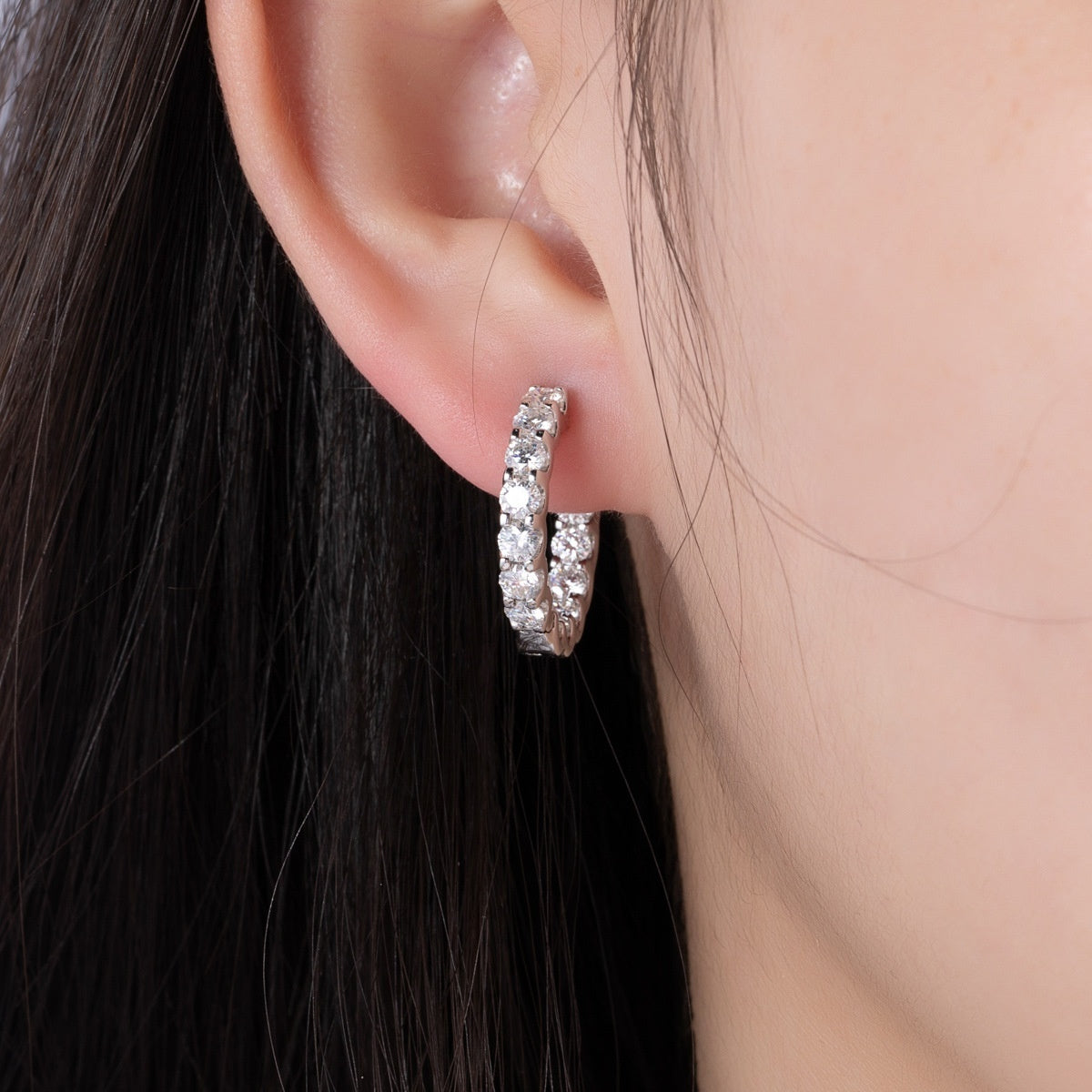 Full-Set Moissanite Earrings | GRA Certified | White & Black Moissanite | K White & Yellow Gold
