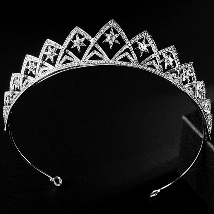 European Star Bridal Crown Headband | White | 23cm | Electroplated Alloy | Celestial Bridal Hair