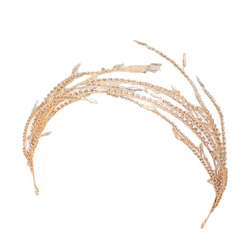 Golden Alloy Double Mesh Headband | Rhinestone Detail | European Style | Bridal Hair Jewelry