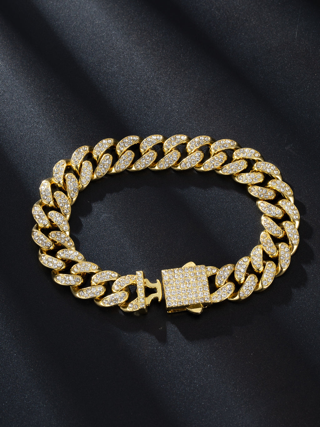 Full Diamond Cuba Link Bracelet | Spring Buckle | Gold, Rose Gold & Silver | 23cm