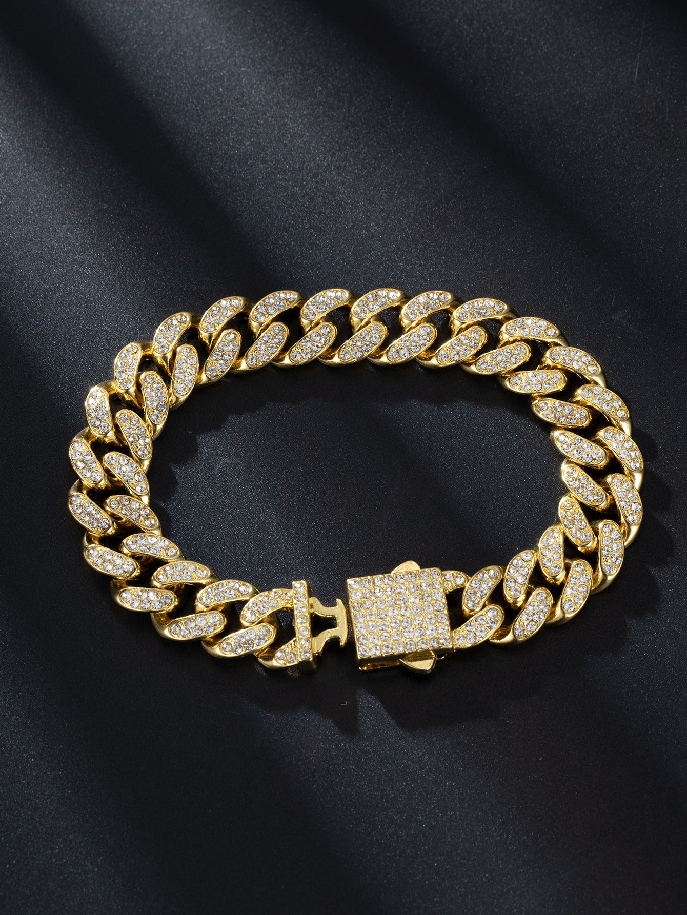 Full Diamond Cuba Link Bracelet | Spring Buckle | Gold, Rose Gold & Silver | 23cm