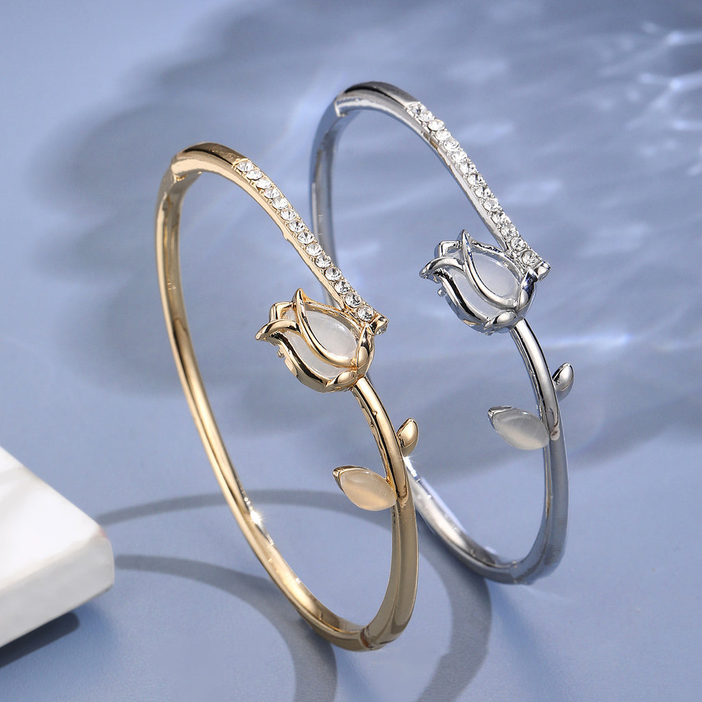 Rose Flower Bangle Bracelet | Electroplated | Gold & Silver