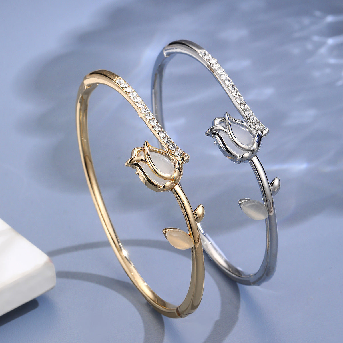 Rose Flower Bangle Bracelet | Electroplated | Gold & Silver