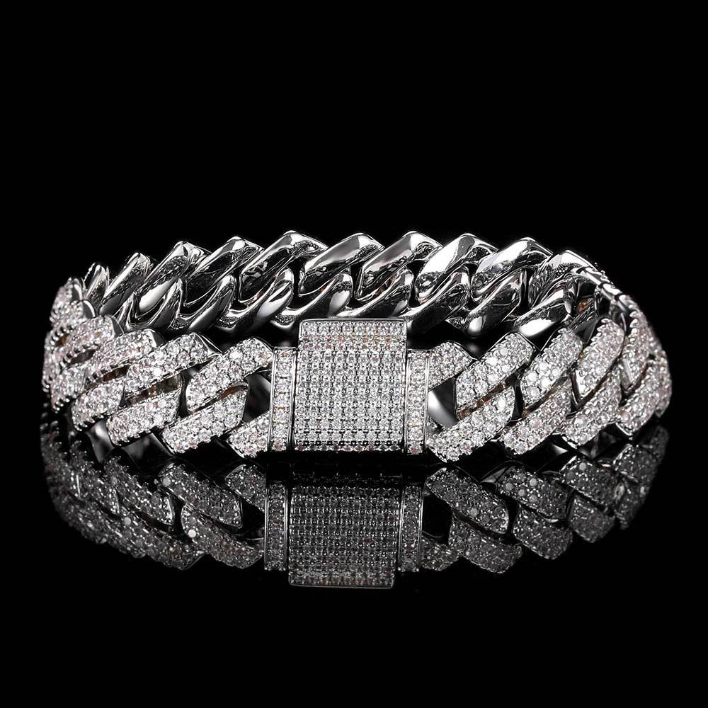 Men's Diamond-Shaped Micro Zirconia Bracelet | 14mm | Gold & White Gold | 3 Sizes