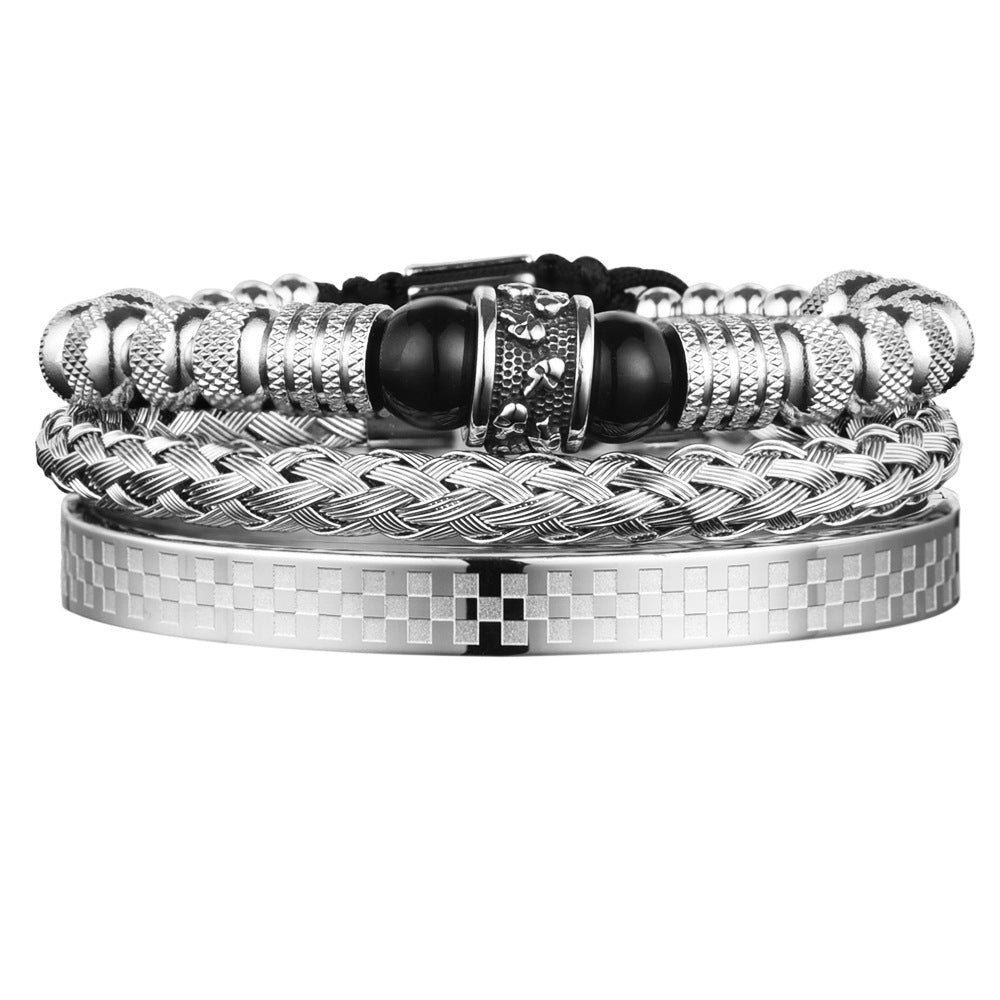 Men's Skull & Tiger Eye Bracelet Set | Stainless Steel | Black, Blue & Gold
