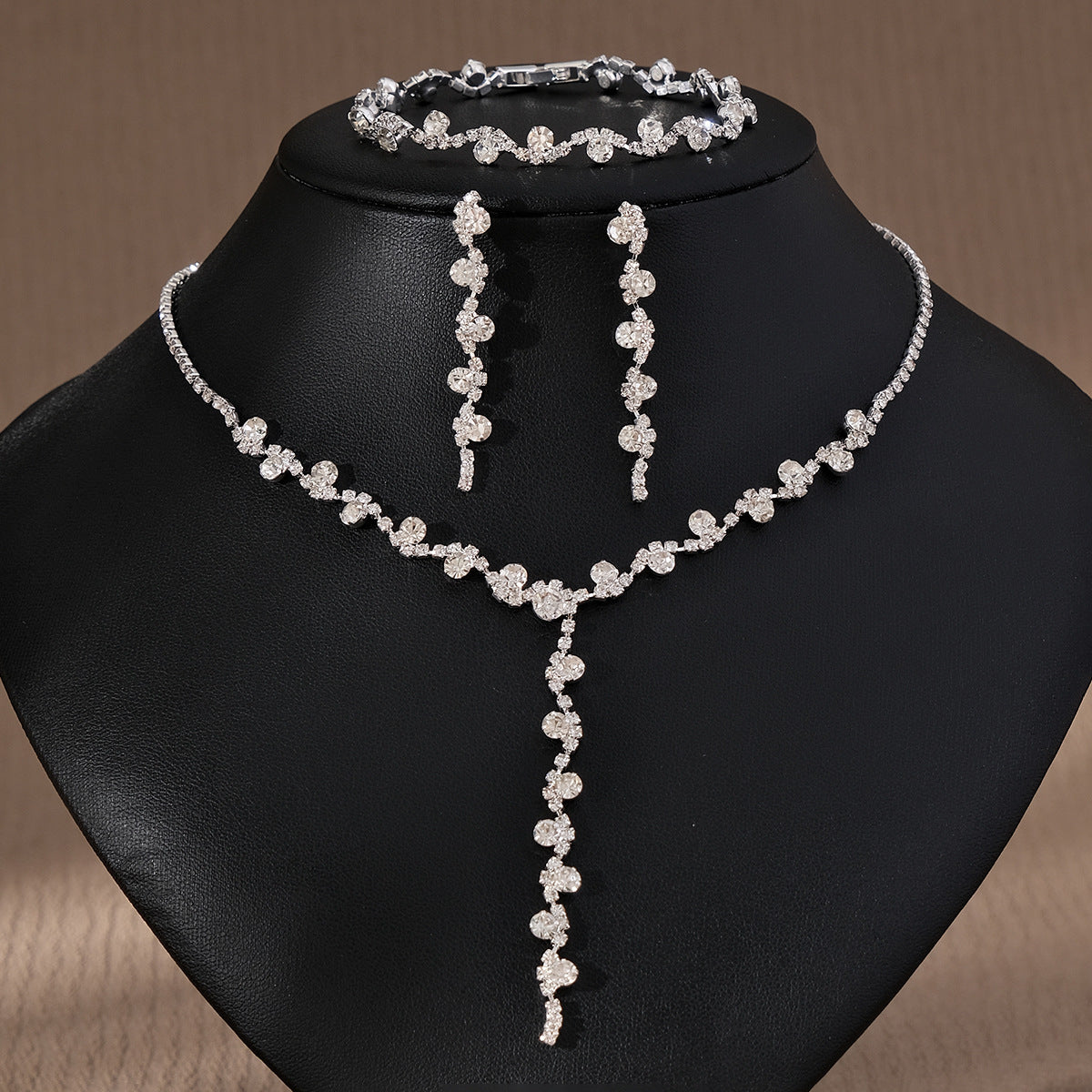 Rhinestone Necklace & Earrings Jewelry Set | Heart, Water Drop & Bell | 21 Colors | Bridal & Evening