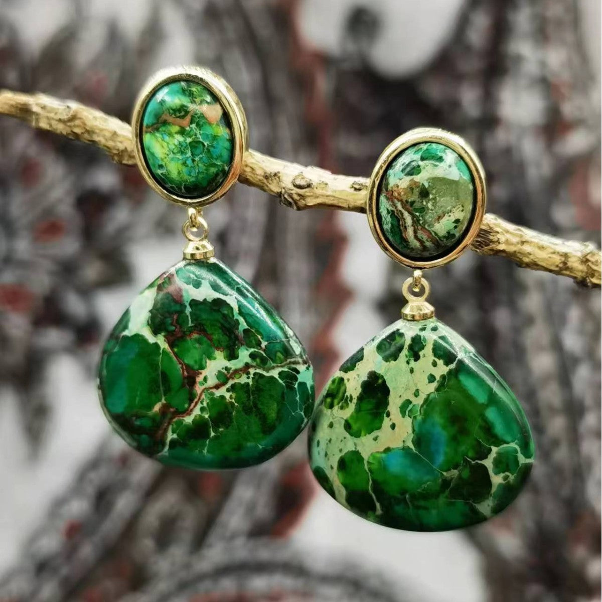 Natural Stone Emperor Drop Earrings | Ancient Imperial Style | 5 Stone Colors