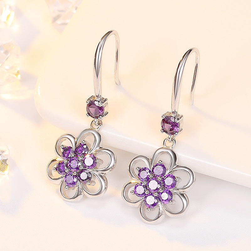 Floral White Copper Earrings | Purple & White | Ear Hook or Ear Buckle | Temperament Style