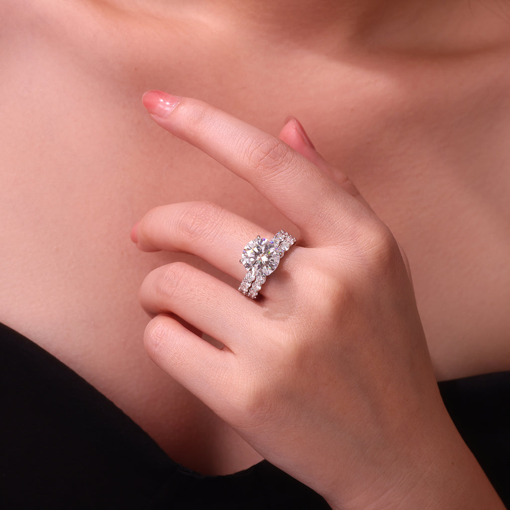 Time Vow - Fashionable Men’s And Women’s Ring Row Jewelry Set With 5-carat Moissan Diamond