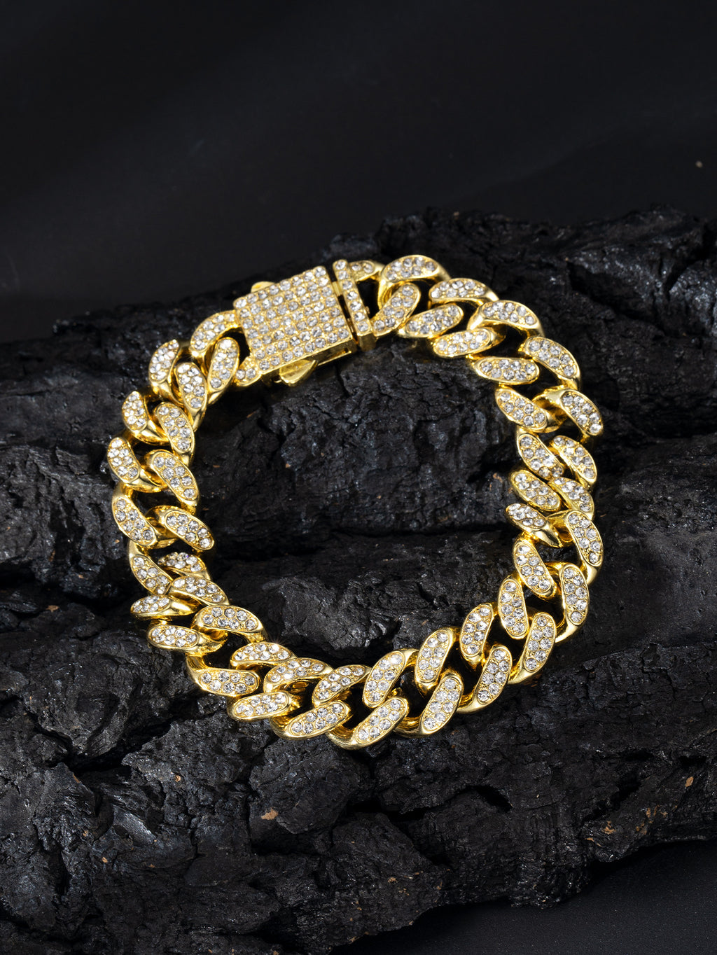 Full Diamond Cuba Link Bracelet | Spring Buckle | Gold, Rose Gold & Silver | 23cm
