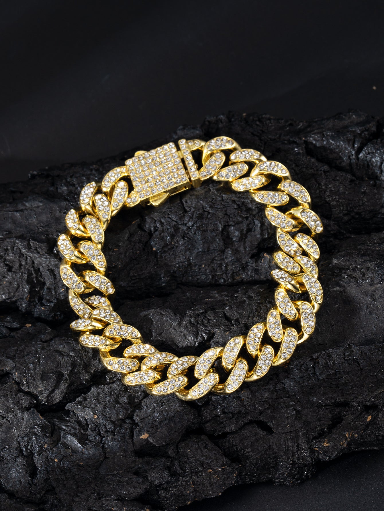 Full Diamond Cuba Link Bracelet | Spring Buckle | Gold, Rose Gold & Silver | 23cm