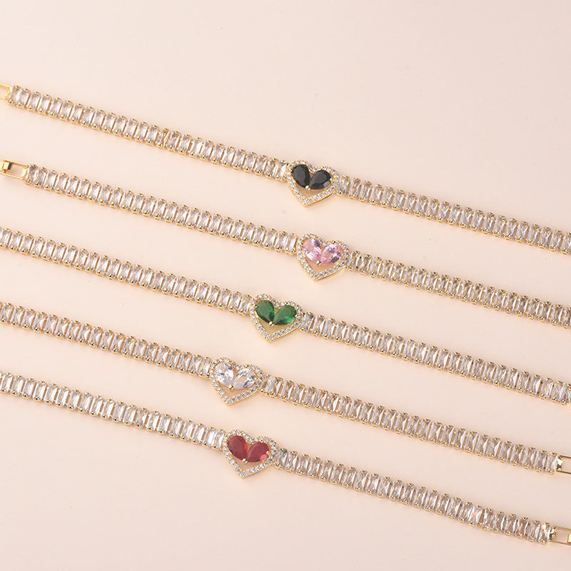 Zircon Heart Bracelet | 16K Gold & White K Plating | 5 Diamond Colors | Light Luxury